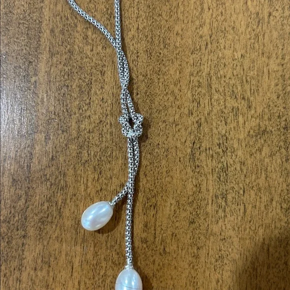 Rhodium over 925 Sterling Silver Freshwater Pearl Dangle Earrings & Necklace Set - Picture 12 of 15